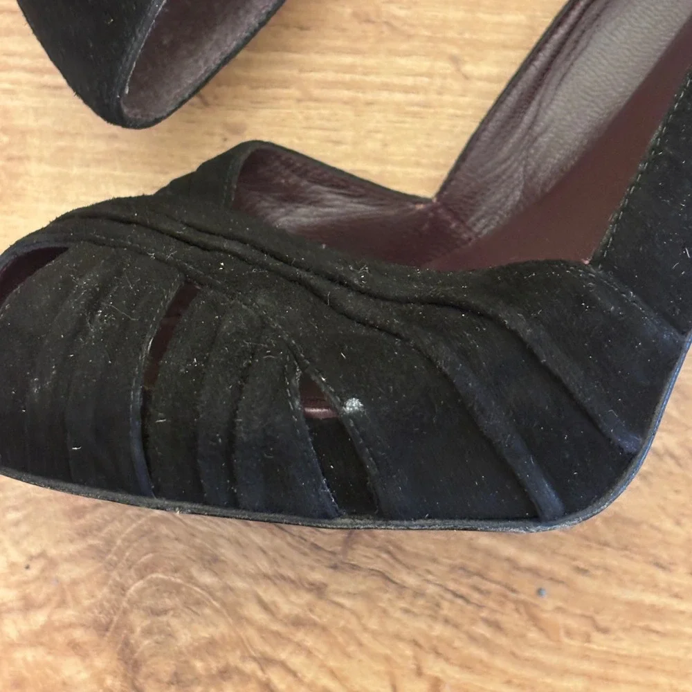 STUART WEITZMAN Suede D'Orsay Peep Toe Pumps Black Women Size 7 Formal‎ Stiletto